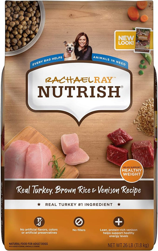 Rachael Ray Nutrish Dry Dog Food, Turkey, Brown Rice & Venison Recipe for Weight Management, 26 Pounds
