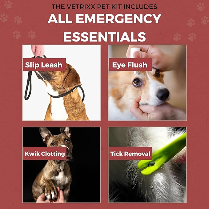 Dog first aid kit | Pet first aid kit for dogs and cats | 85 pieces with styptic clotting stick and bonus travel pouch | Dog emergency kit for home and travel | Dog medical kit (hard case)