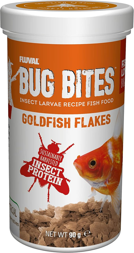 Fluval Bug Bites Goldfish Fish Food, Flakes for Small to Medium Sized Fish, 3.17 oz., A7340, Brown