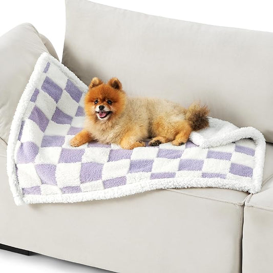 Lesure Waterproof Puppy Blanket for Small Dogs - Washable Double Sided Dog Blankets with Warm Jacquard Shag and Soft Sherpa Fleece, Pet Cat Blanket for Couch Protection, 3D Textured Cloud, Purple