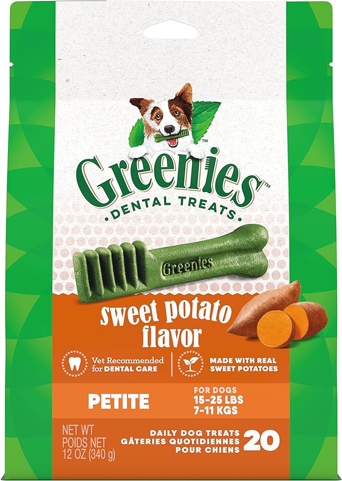 Greenies Petite Natural Dog Dental Treats, Sweet Potato Flavor, 12 oz. Pack (20 Treats)