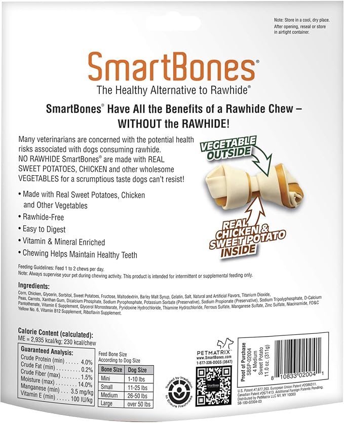 SmartBones Large Chews, Treat Your Dog to a Rawhide-Free Chew Made With Real Meat and Vegetables 3 Count (Pack of 1)