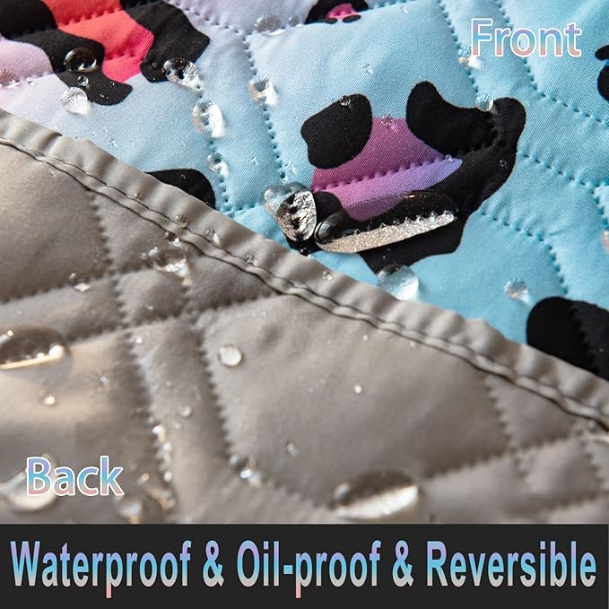 Waterproof Dog Bed Cover 52x82inch Reversible Pad Reusable Camping Mat for Kids/Pet/Dog/Cat Washable Geometric Embroidery Blanket Patchwork Rainbow Leopard Printed+Gray