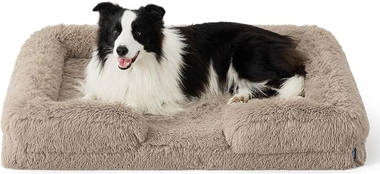 Bedsure Orthopedic Dog Bed for Large Dogs - Big Calming Washable Dog Sofa Beds Large, Supportive Foam Pet Couch Bed with Removable Washable Cover, Waterproof Lining and Nonskid Bottom, Taupe