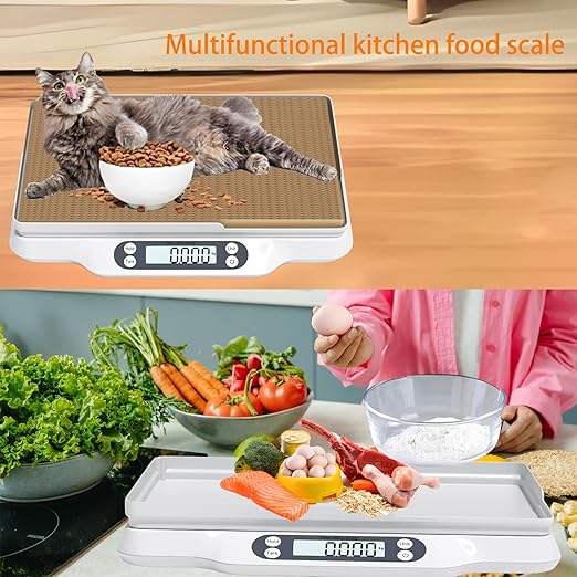 Digital Small Animal Scale, Pet Weight Scale with Cat Scratch Board, Capacity up to 66 lb, Measure Accurately, Tray Length 16in, Multifunction LCD Food Scale for Pet Baby, Kitten, Puppy(White)