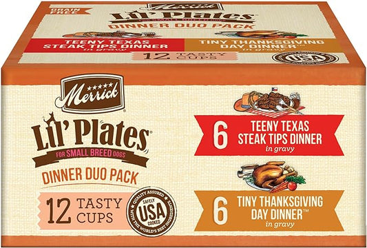 Merrick Lil’ Plates Grain Free Dinner Duos Soft Natural Wet Small Dog Food Variety Pack, Beef and Turkey - (Pack of 1) 2.6 lb. Tubs