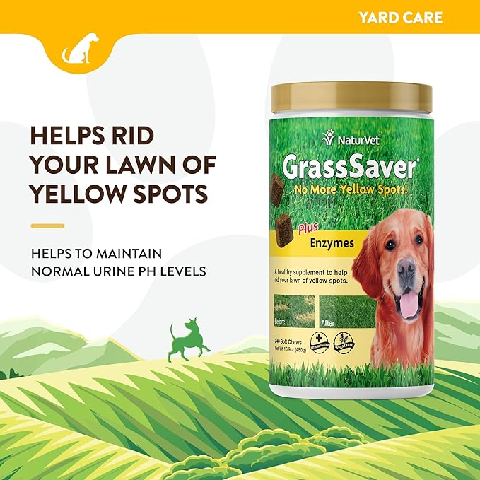 NaturVet – GrassSaver Supplement for Dogs – Healthy Supplement to Help Rid Your Lawn of Yellow Spots – Synergistic Combination of B-Complex Vitamins & Amino Acids – 240 Soft Chews