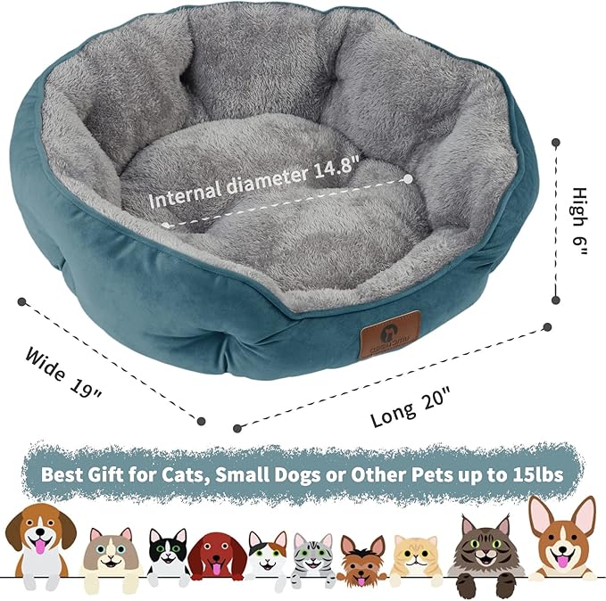 Small Dog Bed for Small Dogs, Cat Beds for Indoor Cats, Pet Bed for Puppy and Kitty, Extra Soft & Machine Washable with Anti-Slip & Water-Resistant Oxford Bottom, Teal, 20 inches