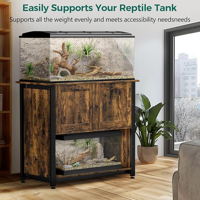 40-50 Gallon Fish Tank Stand with Cabinet, Metal Aquarium Stand for Accessories Storage, Reptile Tank Turtle Terrariums Table Bearable 1000LBS, Accommodates 2 Aquariums