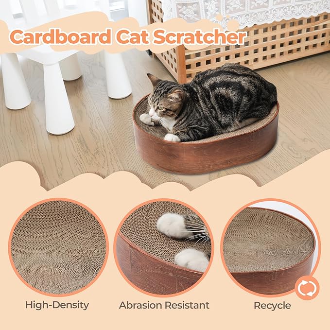 ComSaf Cat Scratching Board, Corrugated Cardboard Cat Scratcher Bed Lounge Durable Long Lasting, Cat Scratch Pad for Indoor Cats Protecting Furniture, 17 Inch x13 Inch (Oval)