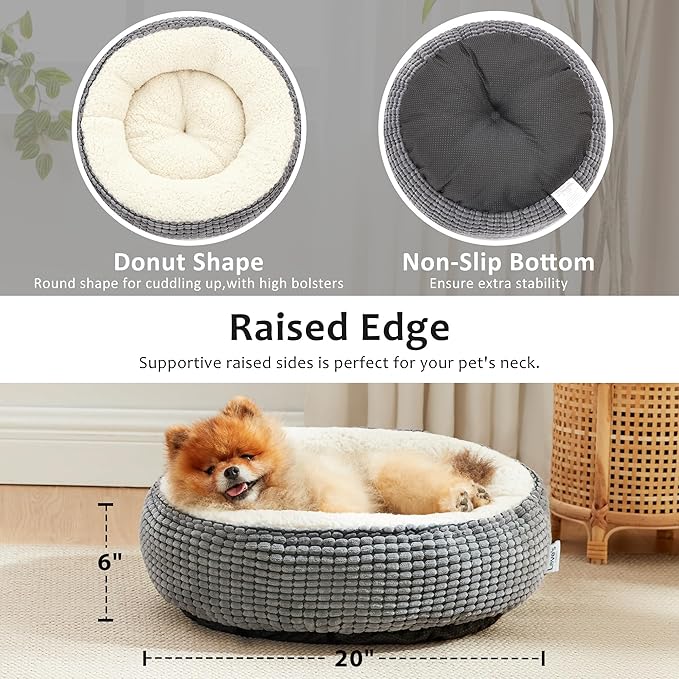 Love's cabin Round Donut Cat and Dog Cushion Bed, 20in Pet Bed for Cats or Small Dogs, Anti-Slip & Water-Resistant Bottom, Soft Durable Fabric Pet beds, Washable Luxury Cat & Dog Bed Grey Particle