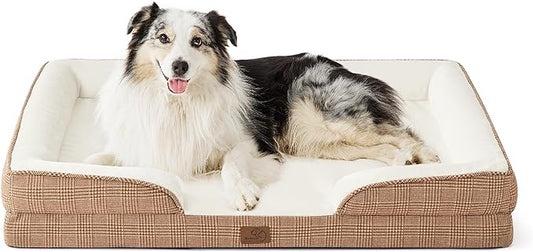 Bedsure Orthopedic Dog Bed for Extra Large Dogs - XL Washable Dog Sofa Beds Large, Supportive Foam Pet Couch Bed with Removable Washable Cover, Waterproof Lining and Nonskid Bottom, Brown Checks