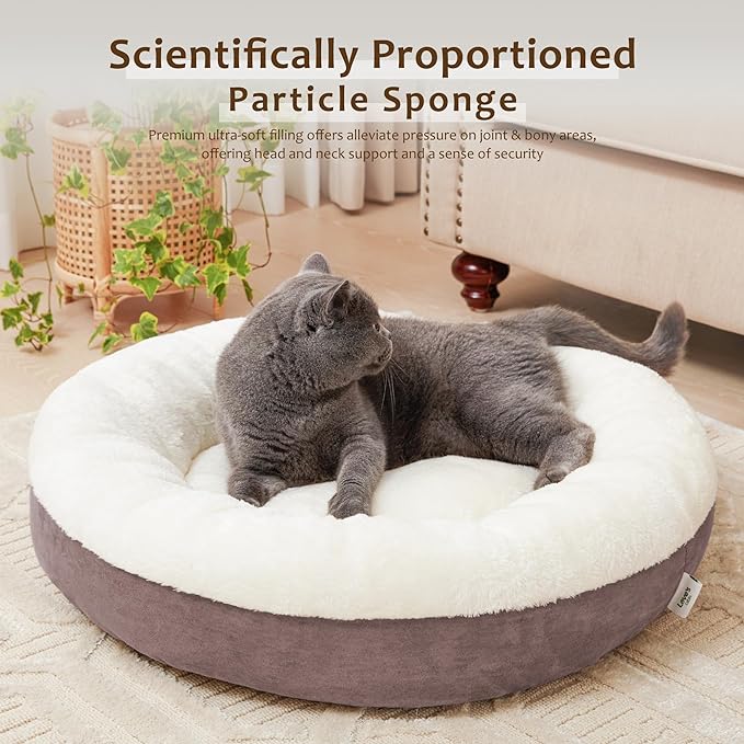 Love's cabin Round Donut Cat and Dog Cushion Bed, 20in Pet Bed for Cats or Small Dogs, Anti-Slip & Water-Resistant Bottom, Super Soft Durable Fabric Pet beds, Washable Luxury Cat & Dog Bed Burlwood