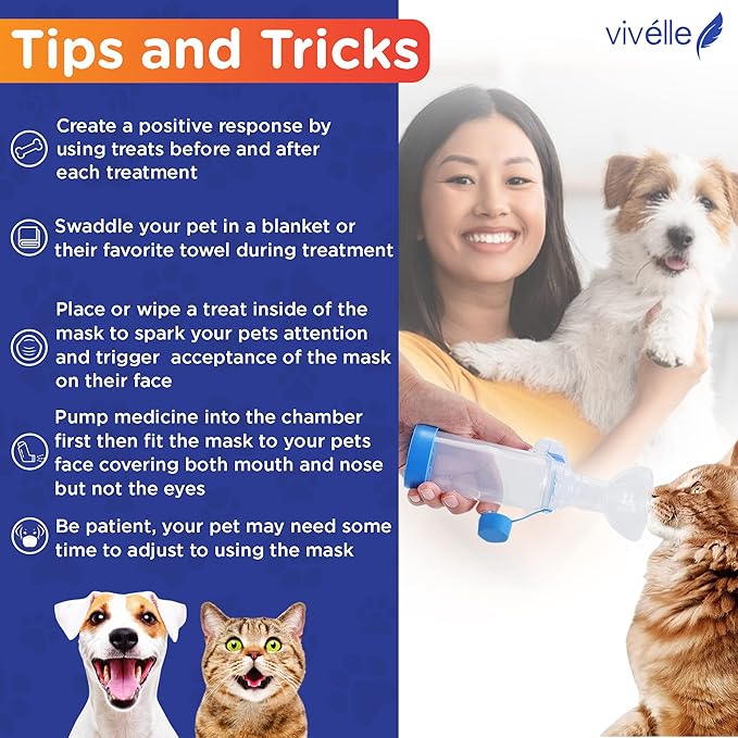 Vivélle Handheld Inhaler Spacer with 2 Masks for Pets Cat and Dog Inhaler Spacer for MDI