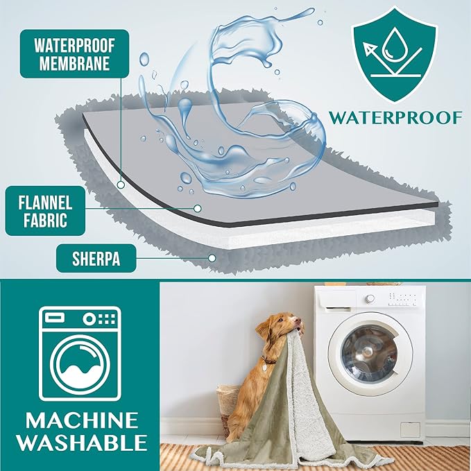 PetAmi Waterproof Dog Blanket for Small Medium Dog, Pet Puppy Blanket Couch Cover Protection, Sherpa Fleece Cat Blanket Washable Throw Couch Sofa Bed Furniture Protector Reversible Soft 29x40 Taupe