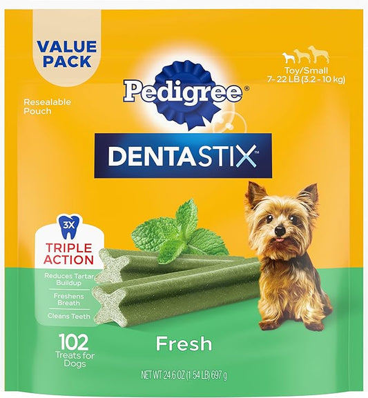 PEDIGREE DENTASTIX Dental Dog Treats for Toy/Small Dogs Fresh Flavor Dental Bones, 1.54 lb. Value Pack (102 Treats)