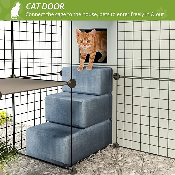 Outdoor Cat House Cat Cages Enclosure with Super Large Enter Door, Balcony Cat Playpen with Platforms,DIY Kennels Crate Large Exercise Place Ideal for 1-4 Cats