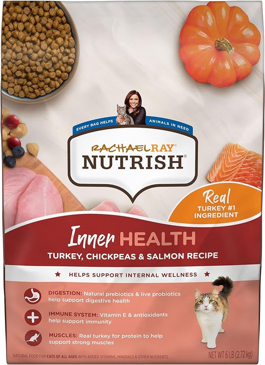 Rachael Ray Nutrish Inner Health Premium Natural Dry Cat Food with Added Vitamins, Minerals & Other Nutrients, Turkey with Chickpeas & Salmon Recipe, 6 Pounds