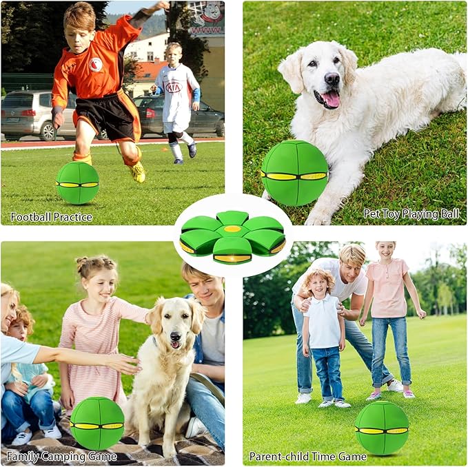 Pet Toy Flying Saucer Ball, Flying Saucer Ball Dog Toy with 3 Light for Interactive Dog,Cats, Children's Foot Ball,Outdoor Games,Camping Games-Green