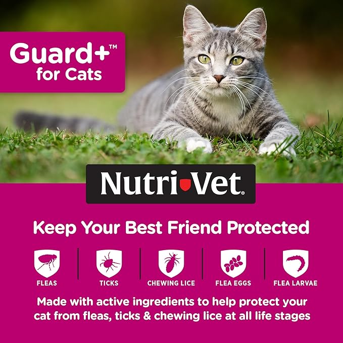 Nutri-Vet Guard+ for Cats - Flea & Tick Prevention Treatment for Cats 1.5 lbs. and Up - Waterproof Topical- 90 Days of Protection - 3 Monthly Doses