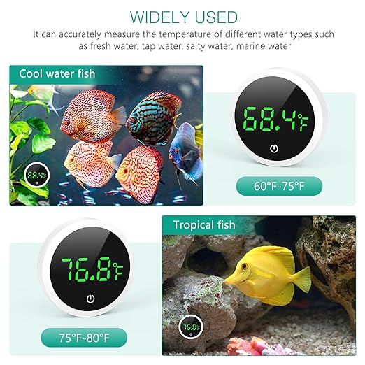 ORIA 2 Pack Digital Fish Tank Thermometer, Wireless Stick-on Aquarium Thermometer, High Accuracy Reptile Thermometer with LED Display, Water Thermometer for Fish Tank, Reptile Tank, Terrarium