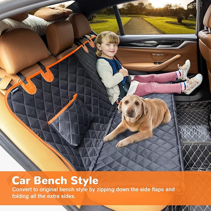 URPOWER Dog Car Seat Cover for Pets 100% Waterproof Hammock 600D Heavy Duty Scratch Proof Nonslip Durable Soft Pet Back Seat Covers for Cars Trucks and SUVs