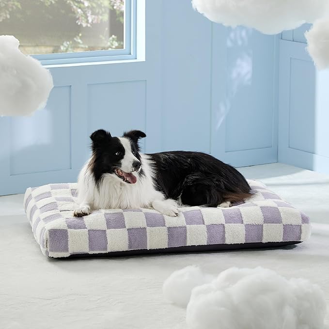 Lesure Large Dog Beds-Thick Shredded Chopped Foam Pet Bed, Dog Bed Indoor with Removable Cover, Cute Modern Fuzzy Plush & Anti Slip Bottom(36'x27', Purple)