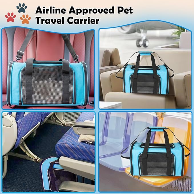 Dog Cat Carrier Pet Carriers for Small Medium Large Cats Dogs Carrier Soft Sided Small Puppy Dog Carrier Portable Foldable Airline Approved Dog Cat Travel Carrier Blue Medium
