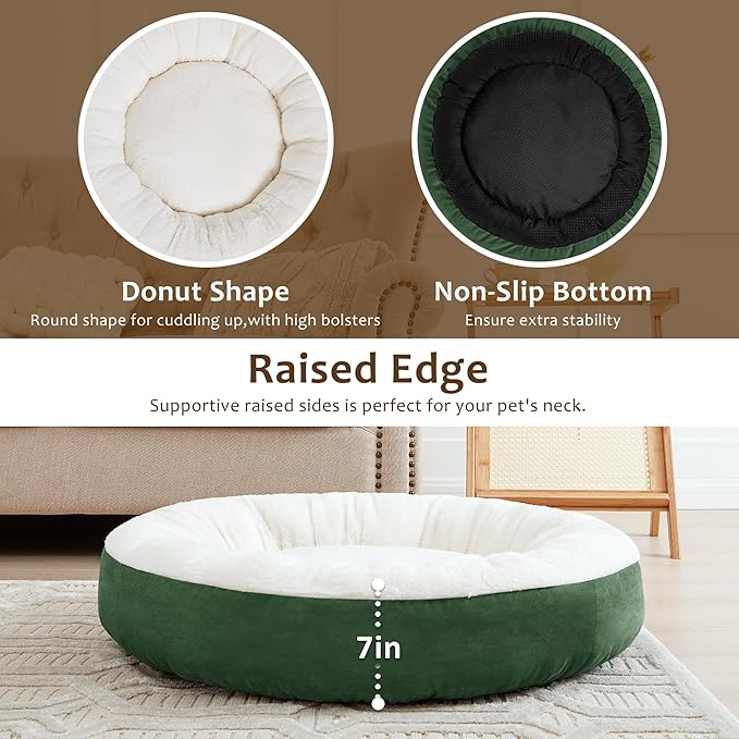 Love's cabin Round Donut Cat and Dog Cushion Bed, 30in Pet Bed for Medium or Large Dogs, Anti-Slip & Water-Resistant Bottom, Soft Durable Fabric Pet beds, Washable Calming Cat & Dog Bed Green