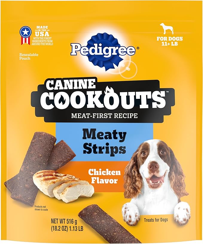 Pedigree Canine Cookout Soft Dog Treats, Chicken Flavored Meaty Strips, 18.2 oz. Bag, Pack of 4