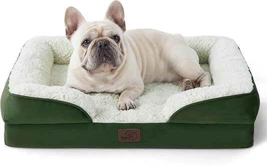 Bedsure Orthopedic Dog Bed for Medium Dogs - Calming Dog Sofa Beds Medium with Luxurious Short Plush Washable, Pet Couch Bed with Removable Washable Cover, Waterproof Lining and Nonskid Bottom, Green