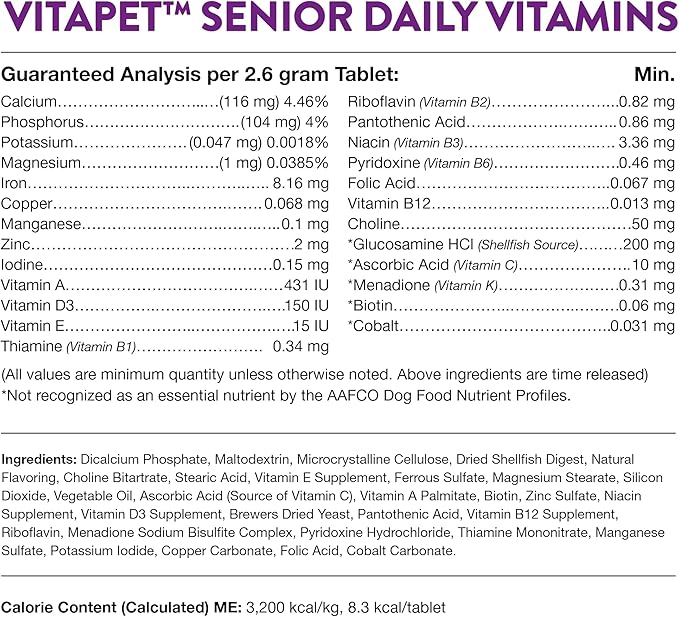 NaturVet VitaPet Senior Daily Vitamins Plus Glucosamine, Dog Multivitamin Supplement, Chewable Tablets, Time Release, Made in The USA with Globally Source Ingredients 180 Count