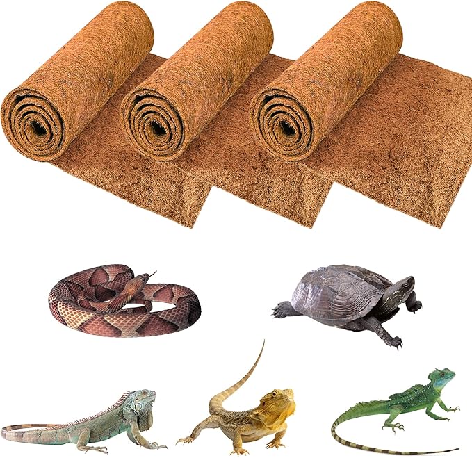 ZeeDix 3 Rolls Coconut Fiber Reptile Substrate Mat, 16 x 36 inches Natural Coco Mat Reptile Carpet Coco Fiber Liner Turtle Bedding Reptile Terrarium Liner for Lizard Snake Turtle Gecko Bearded Dragon