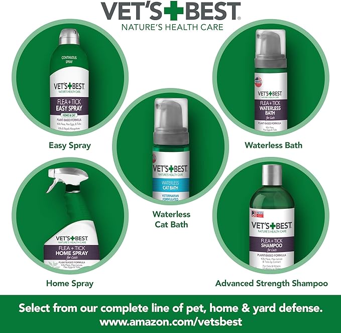 Vet's Best Waterless Cat Bath | No Rinse Waterless Dry Shampoo for Cats | Veterinarian Formulated | 4 Ounces,Green