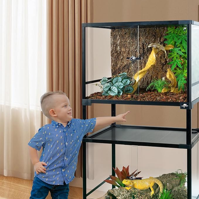 Double Stacked Reptile Tank 68 Gallon, Stackable Reptile Terrarium 24" x 18" x 44", Front Opening, Full Vision, Knock Down, Tall Glass Reptile Cage Habitat for Bearded Dragon, Lizard, Snake, Gecko