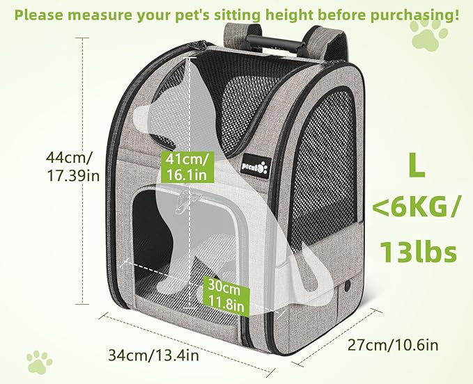 Pecute Pet Carrier Backpack, Dog Carrier Backpack, Expandable with Breathable Mesh for Small Dogs Cats Puppies, Pet Backpack Bag for Hiking Travel Camping Outdoor