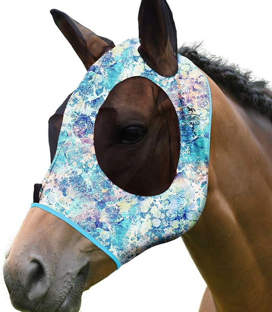 Harrison Howard Super Comfort Stretchy Fitting Horse Fly Mask with UV Protection Soft on Skin with Breathability Pastel Mix Full Size