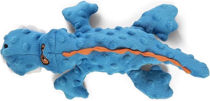 goDog Gators Squeaky Plush Dog Toy, Chew Guard Technology - Blue, Small