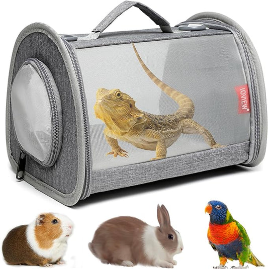 Guinea Pig Carrier Travel Small Animal Carrier Bag Lizard Bird Rabbit Carrier Cage Squirrel Breathable Bag Portable Travel Hamster Small Pet Hangbag (Large, gray)