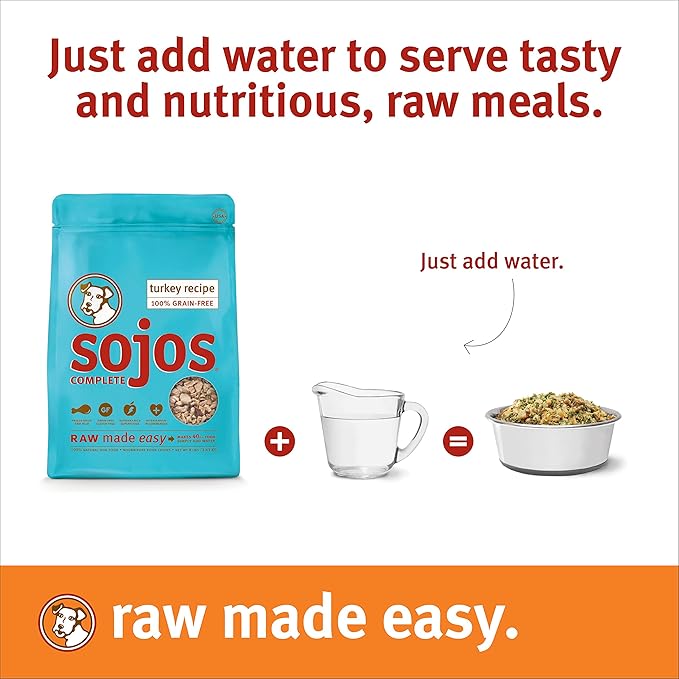 Sojos Complete Natural Raw Freeze Dried Dog Food Mix, Turkey, 7 Pound Bag