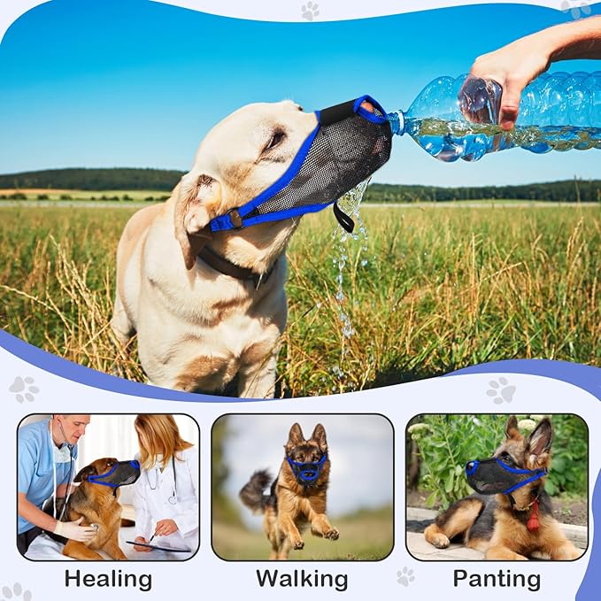 Dog Muzzle, Soft Air Mesh Muzzle for Small Medium Large Dogs Anti Biting Barking Chewing Scavenging, Breathable Adjustable Loop Pets Muzzle with Front Opening Design Allows Panting Drinking (Blue, S)