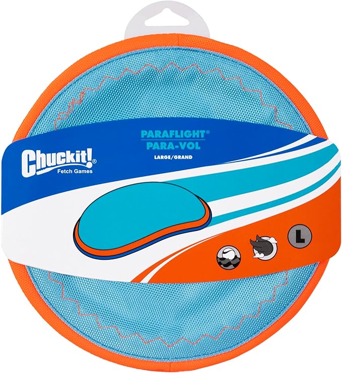 ChuckIt! Paraflight Flying Disc Dog Toy, Large (9.75"), Orange And Blue