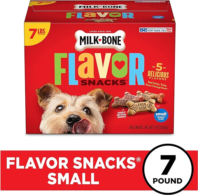 Milk-Bone Flavor Snacks Dog Treats, Small Biscuits, 7 Pound Crunchy Texture Helps Reduce Tartar (Pack of 2)