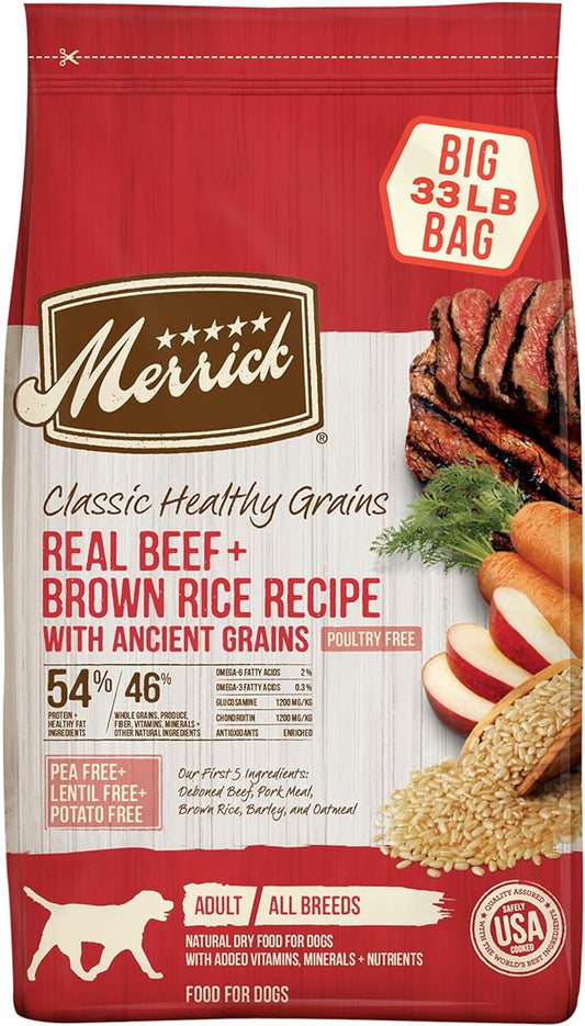 Merrick Healthy Grains Premium Adult Dry Dog Food, Wholesome and Natural Kibble with Beef and Brown Rice - 33.0 lb. Bag