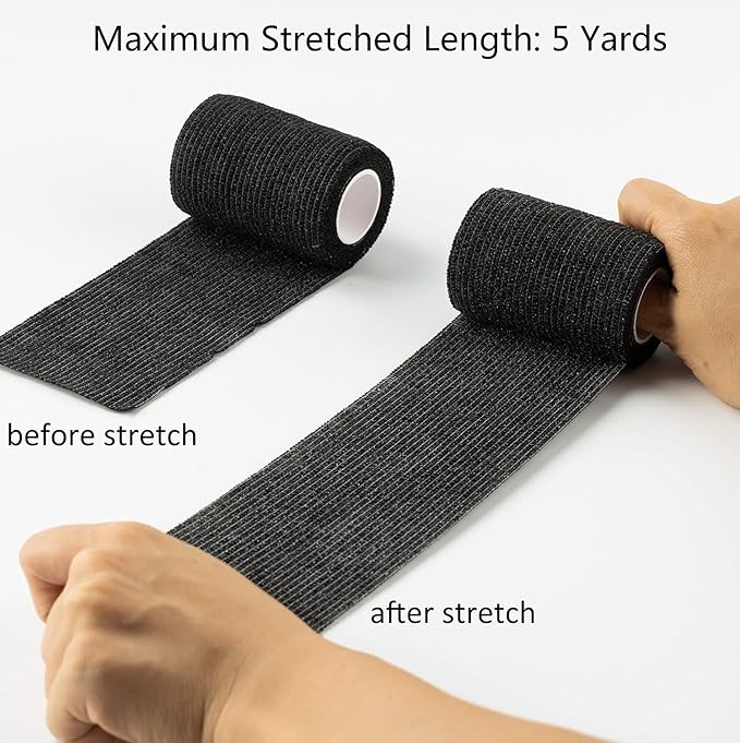 16 Pack Self Adhesive Bandage Wrap 3 inch, Self Sticking Bandage Wrap, Wound Wrap Self Adherent for Wrist Ankle Sprains, Vet Wrap for Animals Pet(Black)