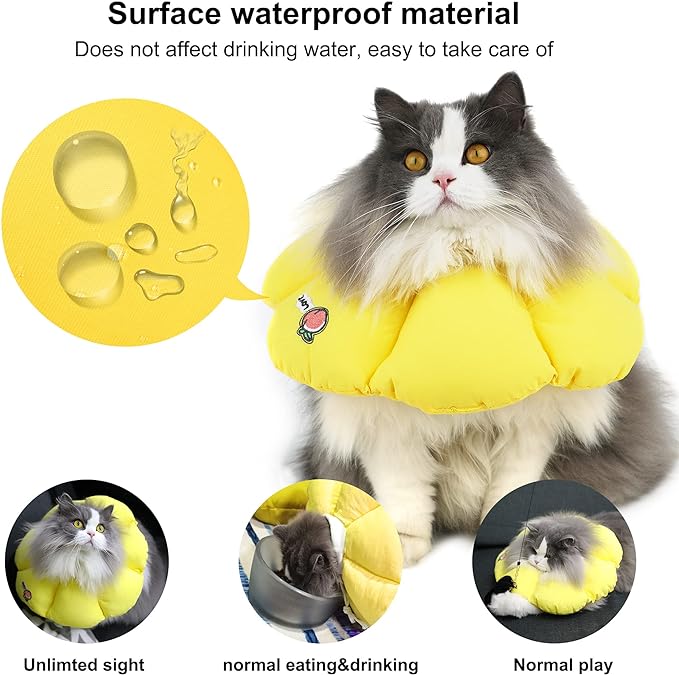 HiDREAM Cat Cone Collar,Cute Waterproof Elizabethan e Collar for Cats,Anti-Bite Lick Wound Healing Safety Cat Recovery Collar,Yellow Flower All-Season Style