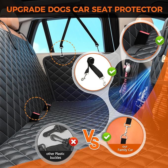 Dog Car Seat Cover for Back Seat, Waterproof Back Seat Extender for Dogs Supports 400lbs, Hard Bottom Dog Car Seat Cover with Mesh Window and Storage Pocket for Car SUV