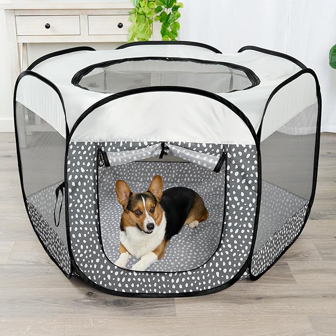 Furhaven Pop Up Playpen Pet Tent Playground - Gray Pebbles, Large