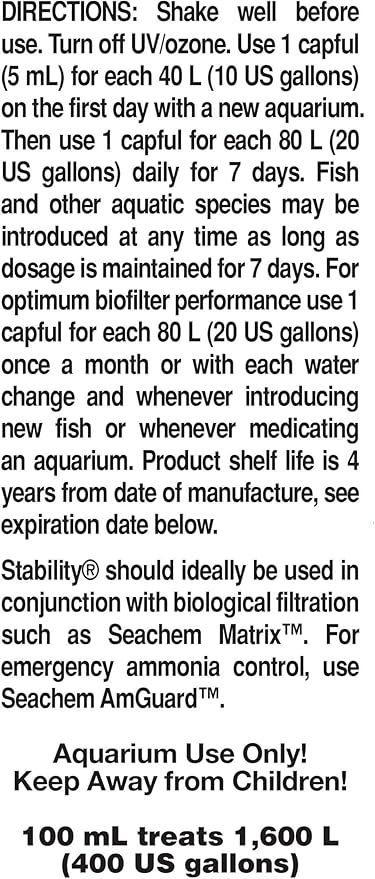 Seachem Stability Fish Tank Stabilizer - For Freshwater and Marine Aquariums 100ml
