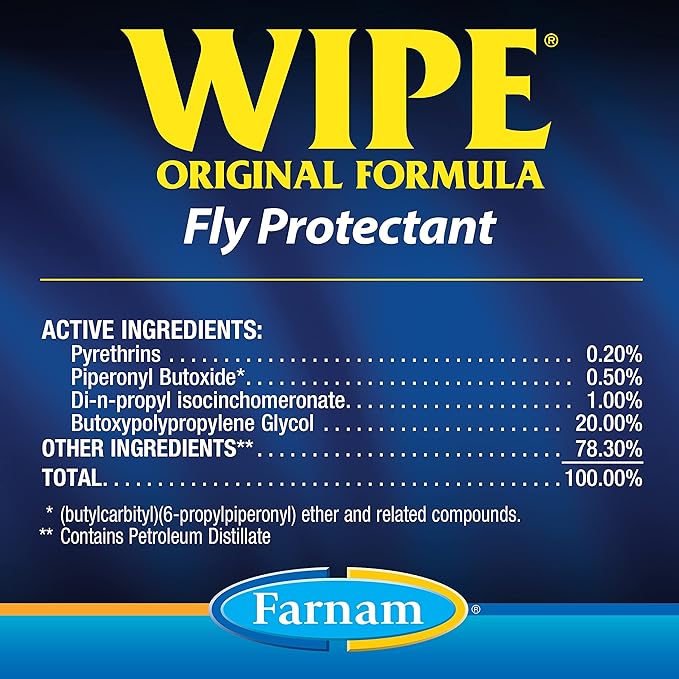 Farnam Wipe Original Formula Fly and Tick Protectant for Horses, Ready-to-Use Formula, 32 Fluid Ounces, One Quart Container